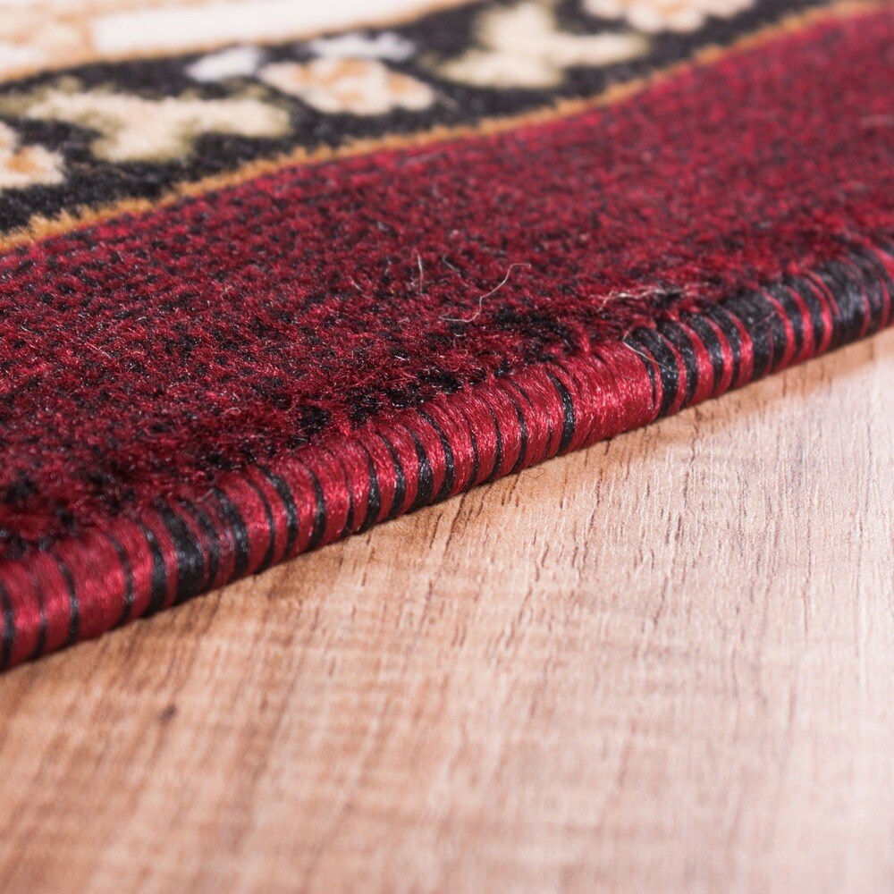 Well Woven Antep Oriental Persian Floral Border Medallion Black, Red, Ivory, Beige Runner Rug - 2' x 7'3"