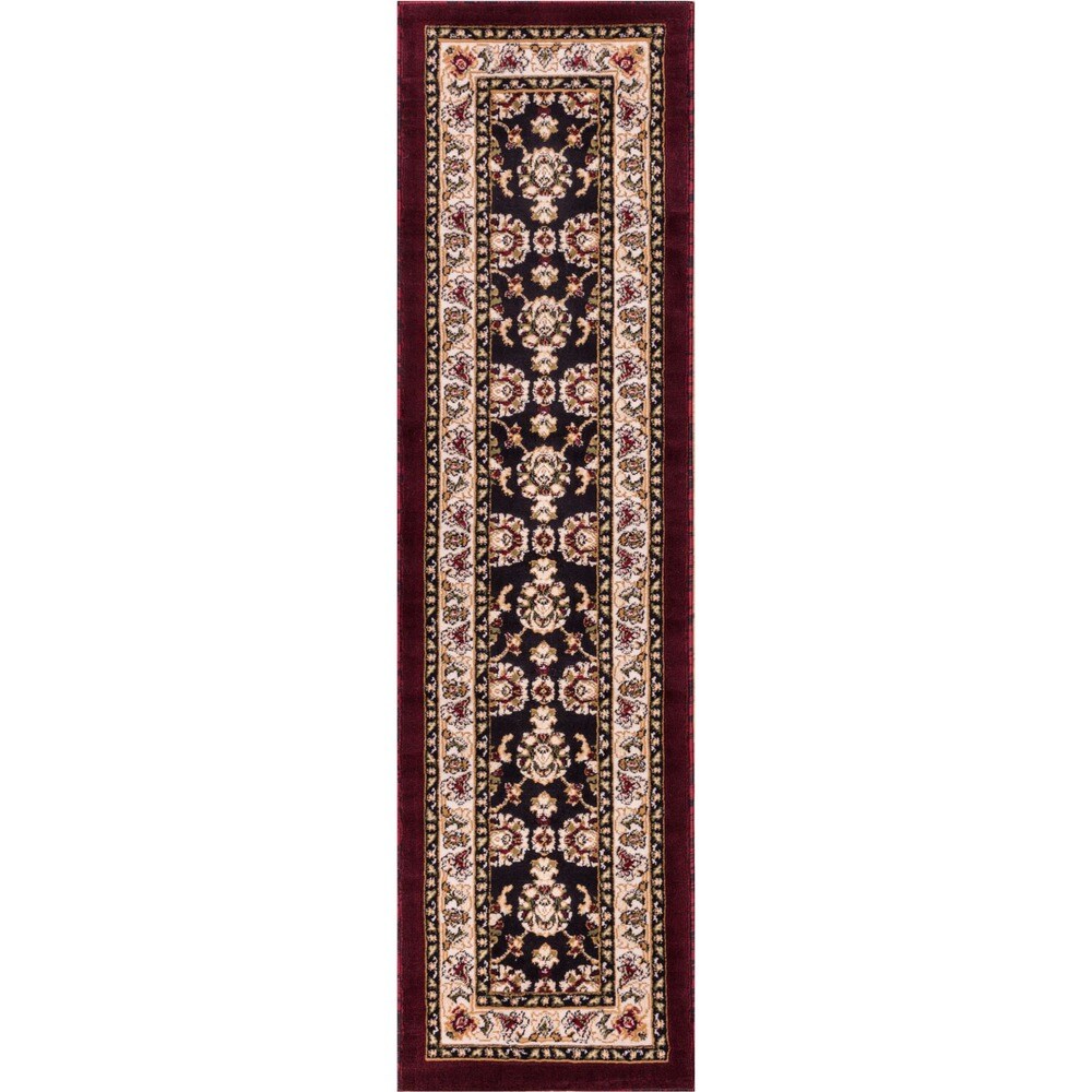 Well Woven Antep Oriental Persian Floral Border Medallion Black, Red, Ivory, Beige Runner Rug - 2' x 7'3"