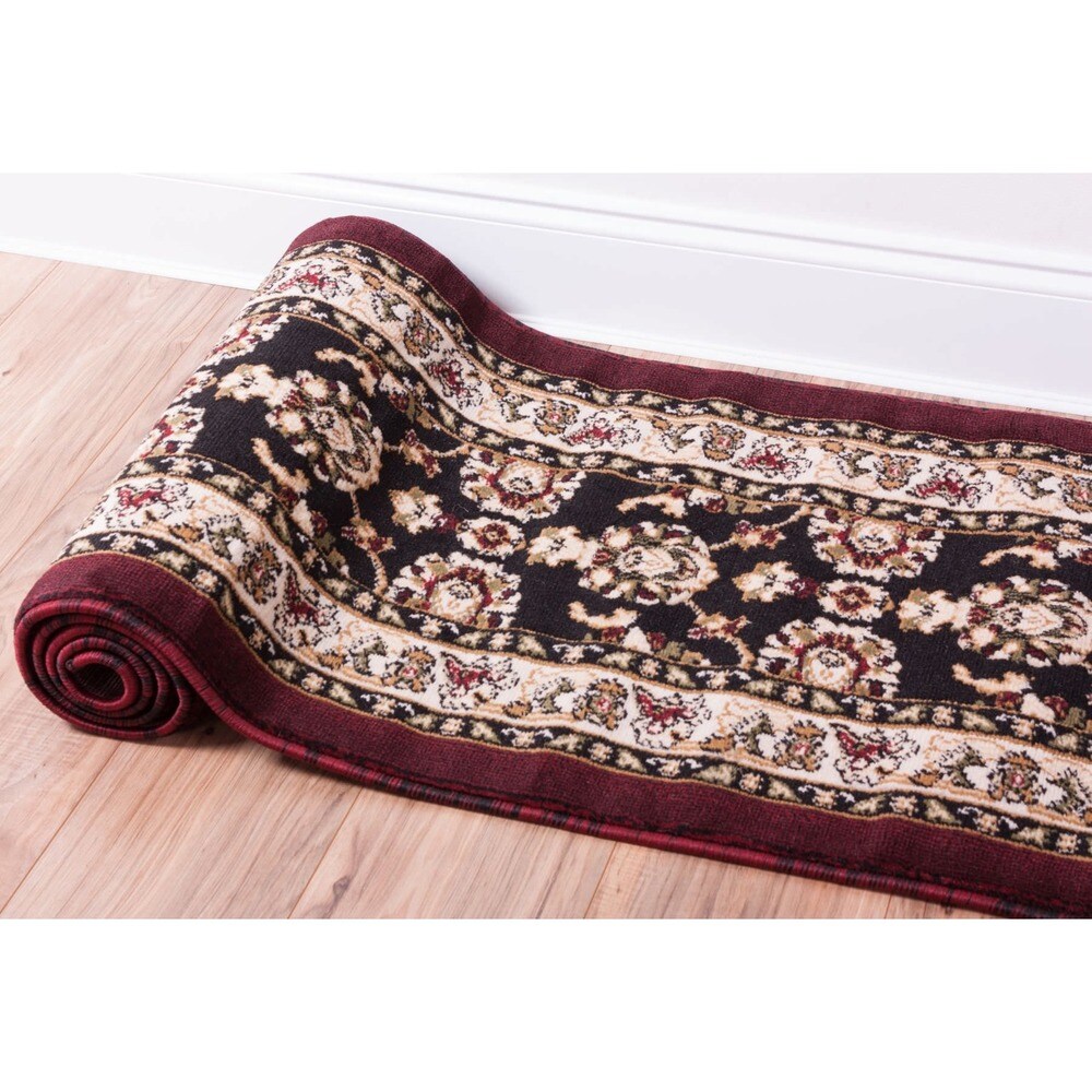 Well Woven Antep Oriental Persian Floral Border Medallion Black, Red, Ivory, Beige Runner Rug - 2' x 7'3"