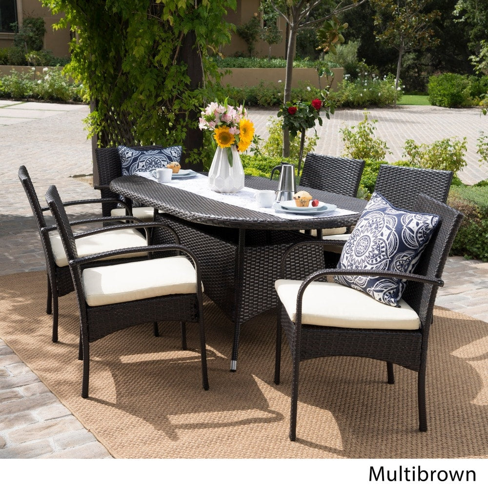 Anthony Outdoor 7-piece Wicker Dining Set with Cushions by Christopher Knight Home