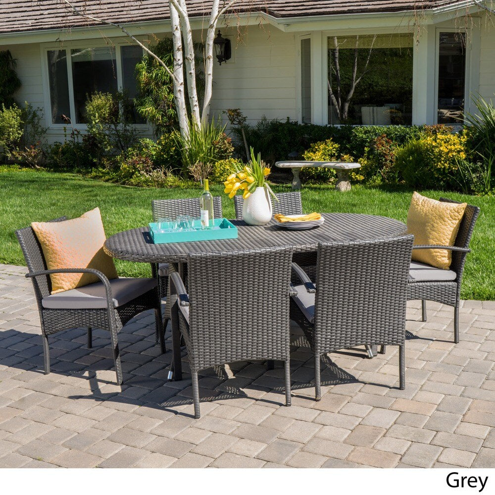 Anthony Outdoor 7-piece Wicker Dining Set with Cushions by Christopher Knight Home