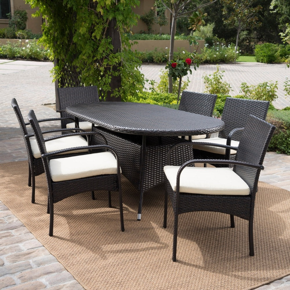 Anthony Outdoor 7-piece Wicker Dining Set with Cushions by Christopher Knight Home