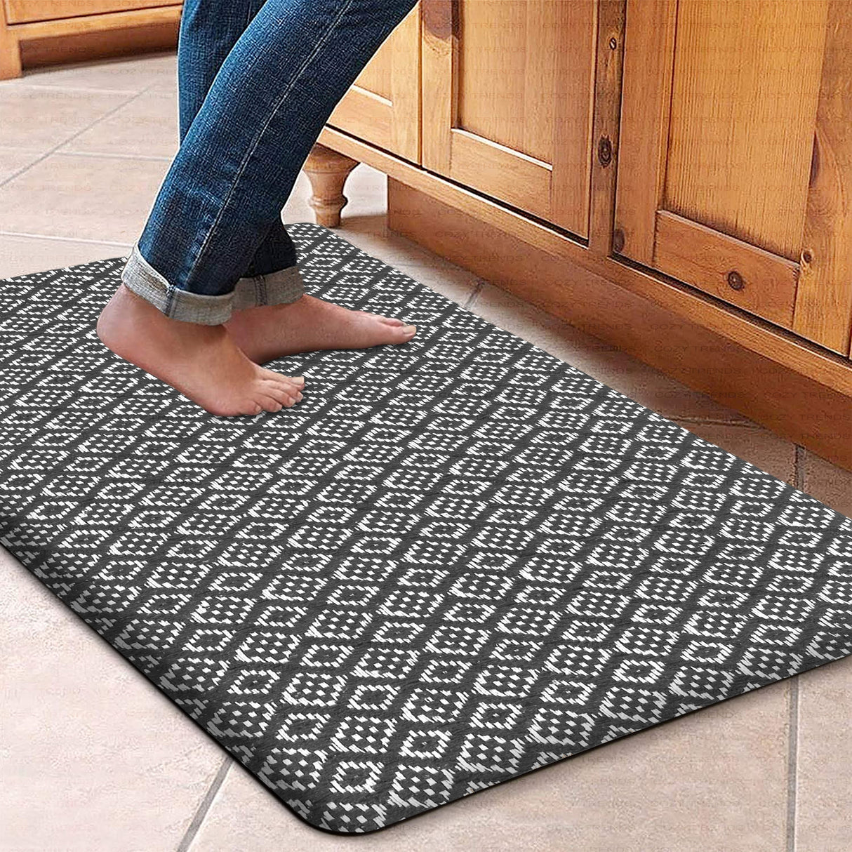 Anti-Fatigue Standing Cushioned Kitchen Bath Mats [Set of 2] Cotton Hand Woven Waterproof Non-Slip-Office, Sink, Laundry