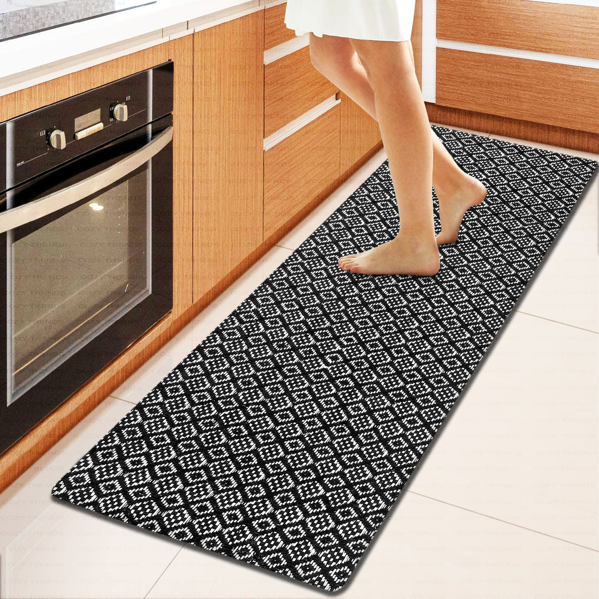 Anti-Fatigue Standing Cushioned Kitchen Bath Mats [Set of 2] Cotton Hand Woven Waterproof Non-Slip-Office, Sink, Laundry