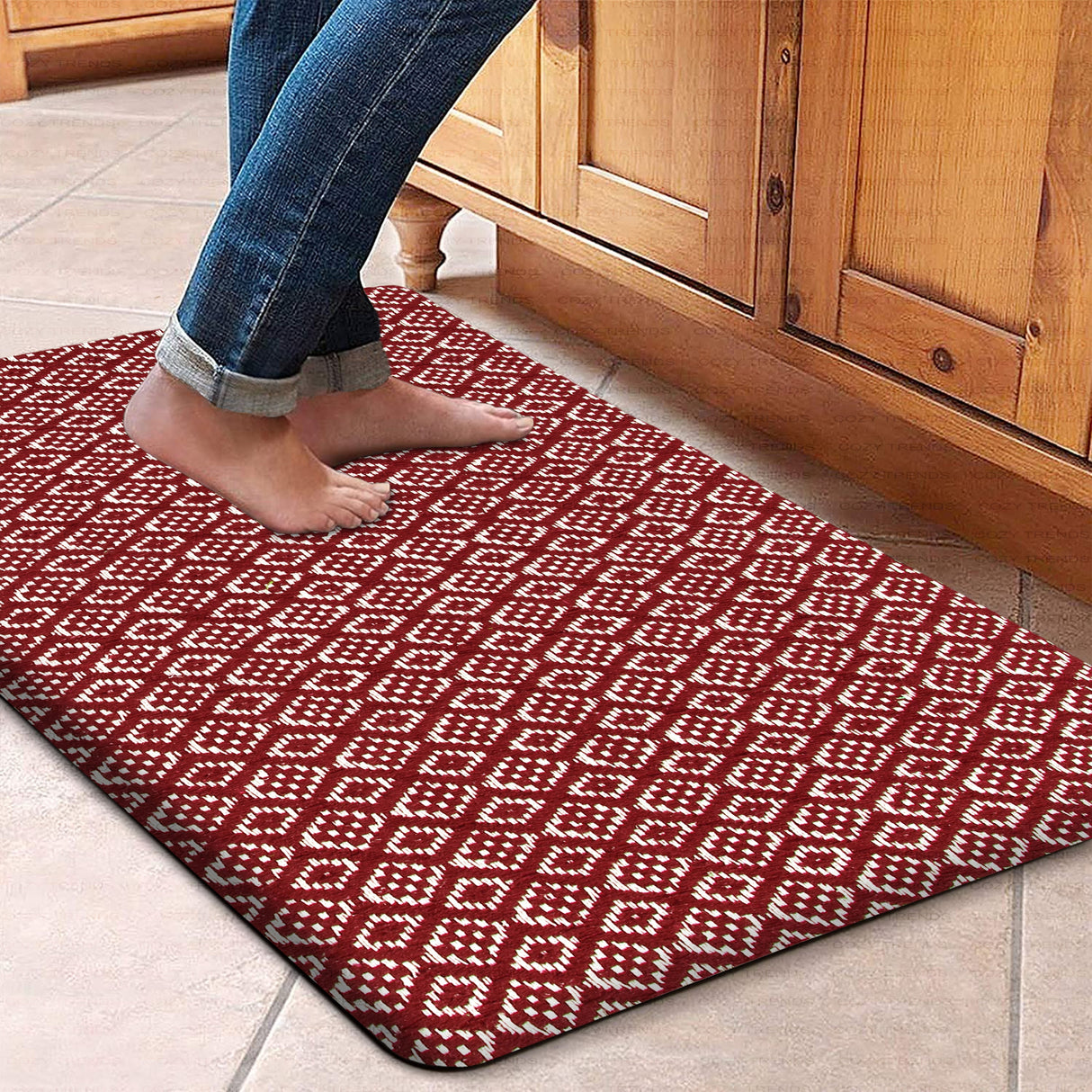 Anti-Fatigue Standing Cushioned Kitchen Bath Mats [Set of 2] Cotton Hand Woven Waterproof Non-Slip-Office, Sink, Laundry