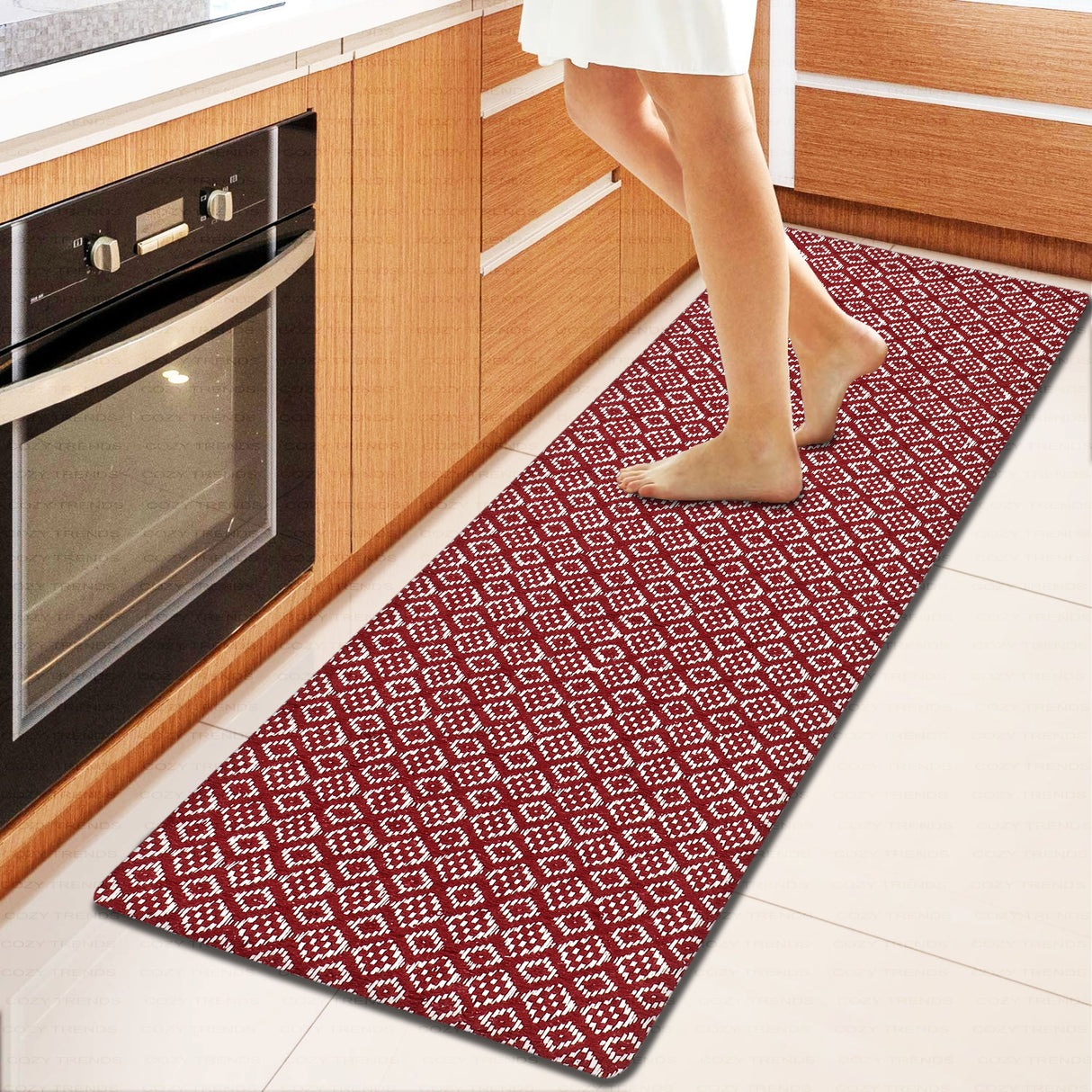 Anti-Fatigue Standing Cushioned Kitchen Bath Mats [Set of 2] Cotton Hand Woven Waterproof Non-Slip-Office, Sink, Laundry