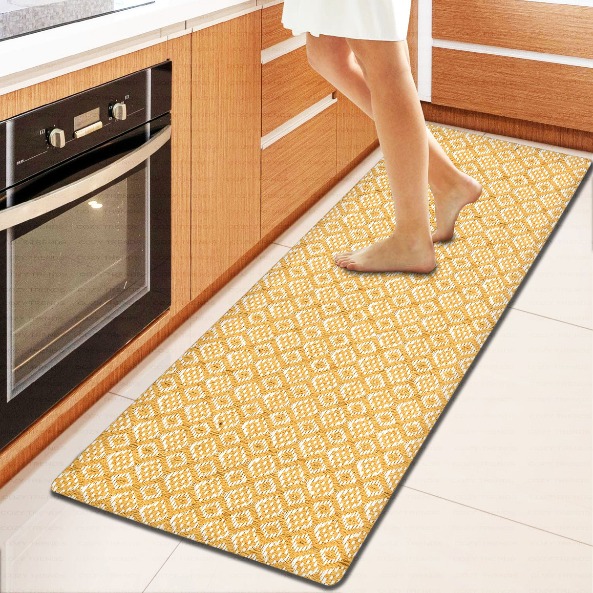 Anti-Fatigue Standing Cushioned Kitchen Bath Mats [Set of 2] Cotton Hand Woven Waterproof Non-Slip-Office, Sink, Laundry