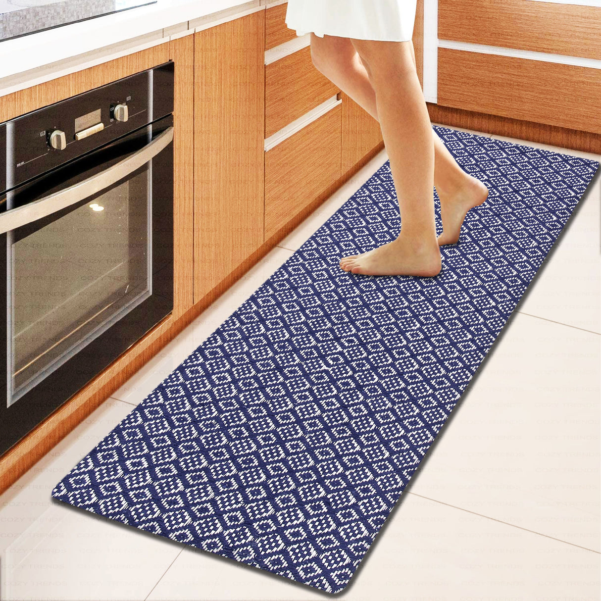 Anti-Fatigue Standing Cushioned Kitchen Bath Mats [Set of 2] Cotton Hand Woven Waterproof Non-Slip-Office, Sink, Laundry