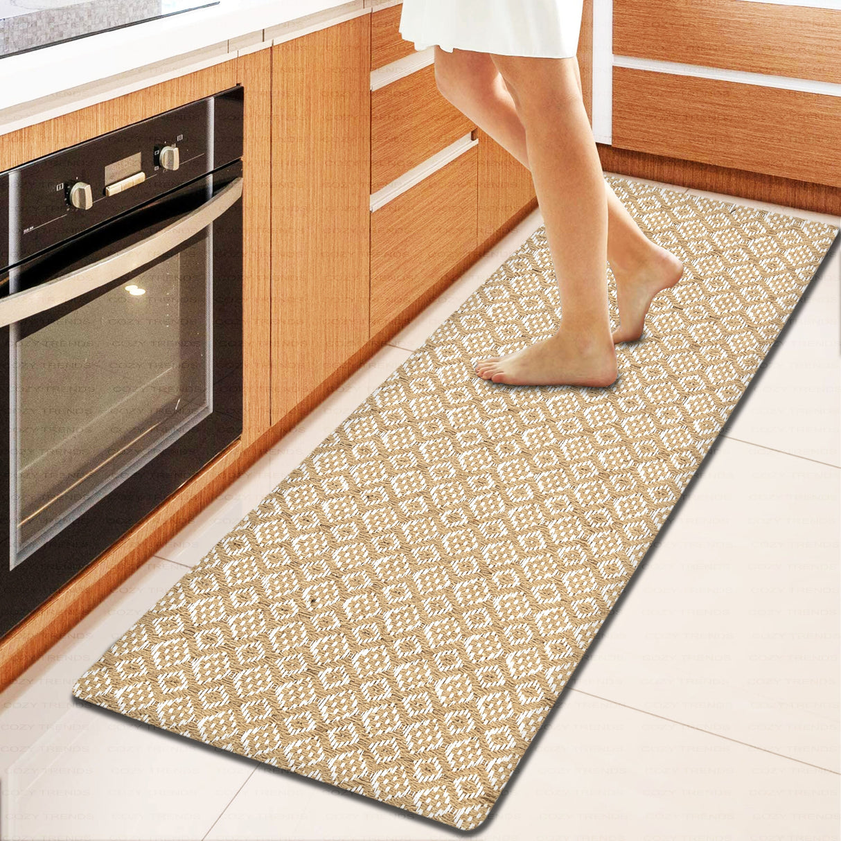 Anti-Fatigue Standing Cushioned Kitchen Bath Mats [Set of 2] Cotton Hand Woven Waterproof Non-Slip-Office, Sink, Laundry