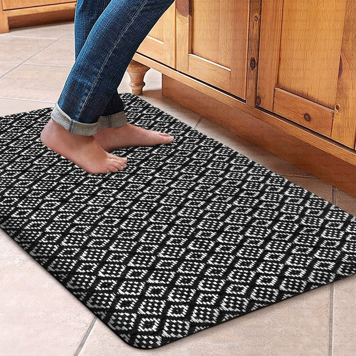 Anti-Fatigue Standing Cushioned Kitchen Bath Mats [Set of 2] Cotton Hand Woven Waterproof Non-Slip-Office, Sink, Laundry