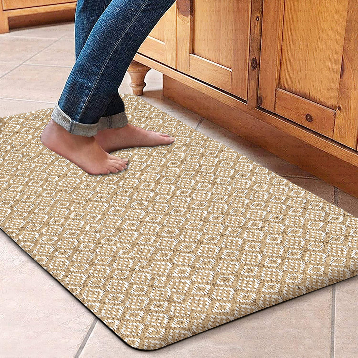 Anti-Fatigue Standing Cushioned Kitchen Bath Mats [Set of 2] Cotton Hand Woven Waterproof Non-Slip-Office, Sink, Laundry