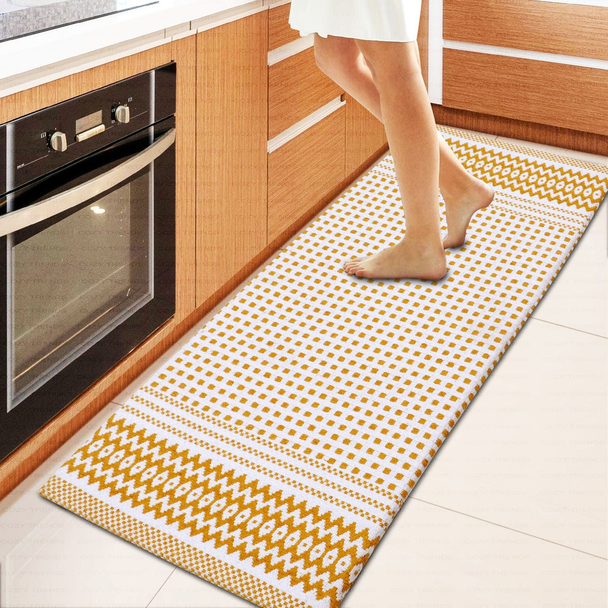 Anti-Fatigue Standing Cushioned Kitchen Bath Mats [Set of 2] Woven Cotton | Waterproof | Non-Slip | for Office, Sink, Laundry