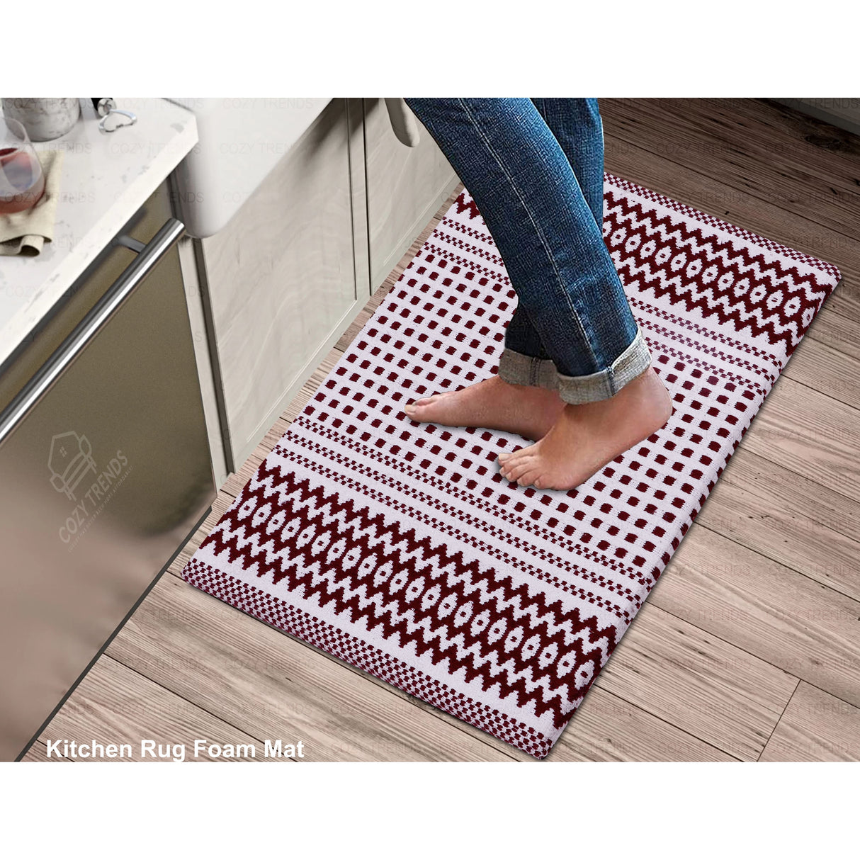 Anti-Fatigue Standing Cushioned Kitchen Bath Mats [Set of 2] Woven Cotton | Waterproof | Non-Slip | for Office, Sink, Laundry