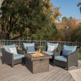 Antibes Outdoor 5-piece Wicker Club Chair Set with Square Firepit by Christopher Knight Home