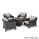 Antibes Outdoor 5-piece Wicker Club Chair Set with Square Firepit by Christopher Knight Home