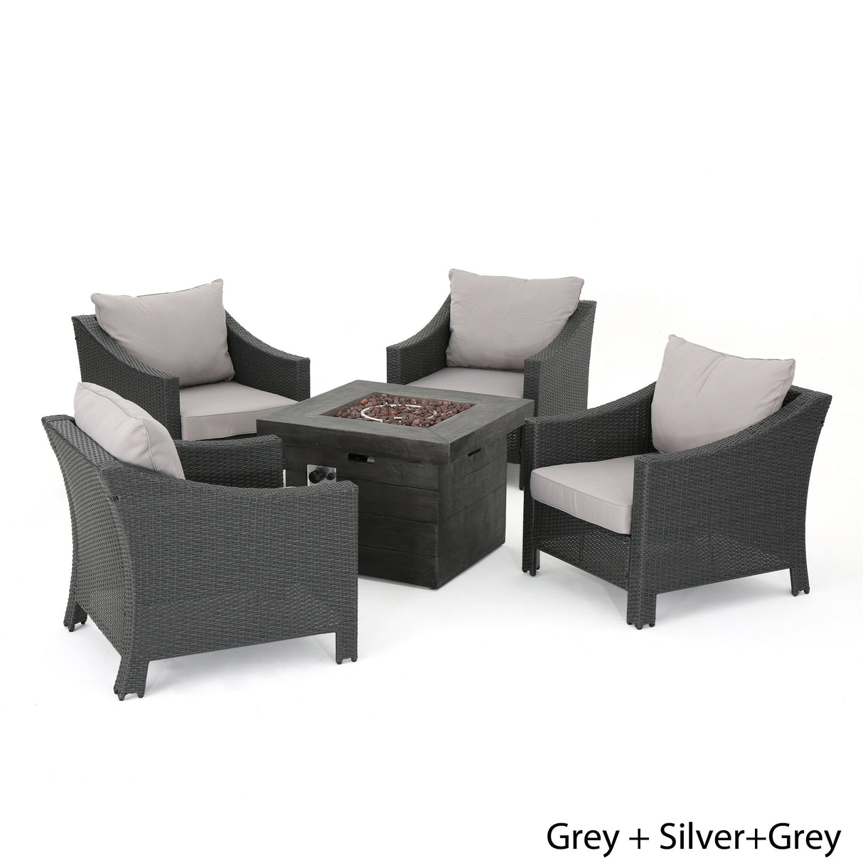 Antibes Outdoor 5-piece Wicker Club Chair Set with Square Firepit by Christopher Knight Home