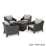 Antibes Outdoor 5-piece Wicker Club Chair Set with Square Firepit by Christopher Knight Home