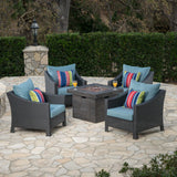 Antibes Outdoor 5-piece Wicker Club Chair Set with Square Firepit by Christopher Knight Home