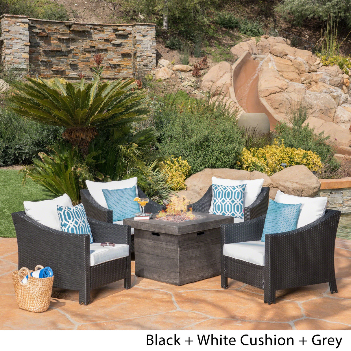 Antibes Outdoor 5-piece Wicker Club Chair Set with Square Firepit by Christopher Knight Home