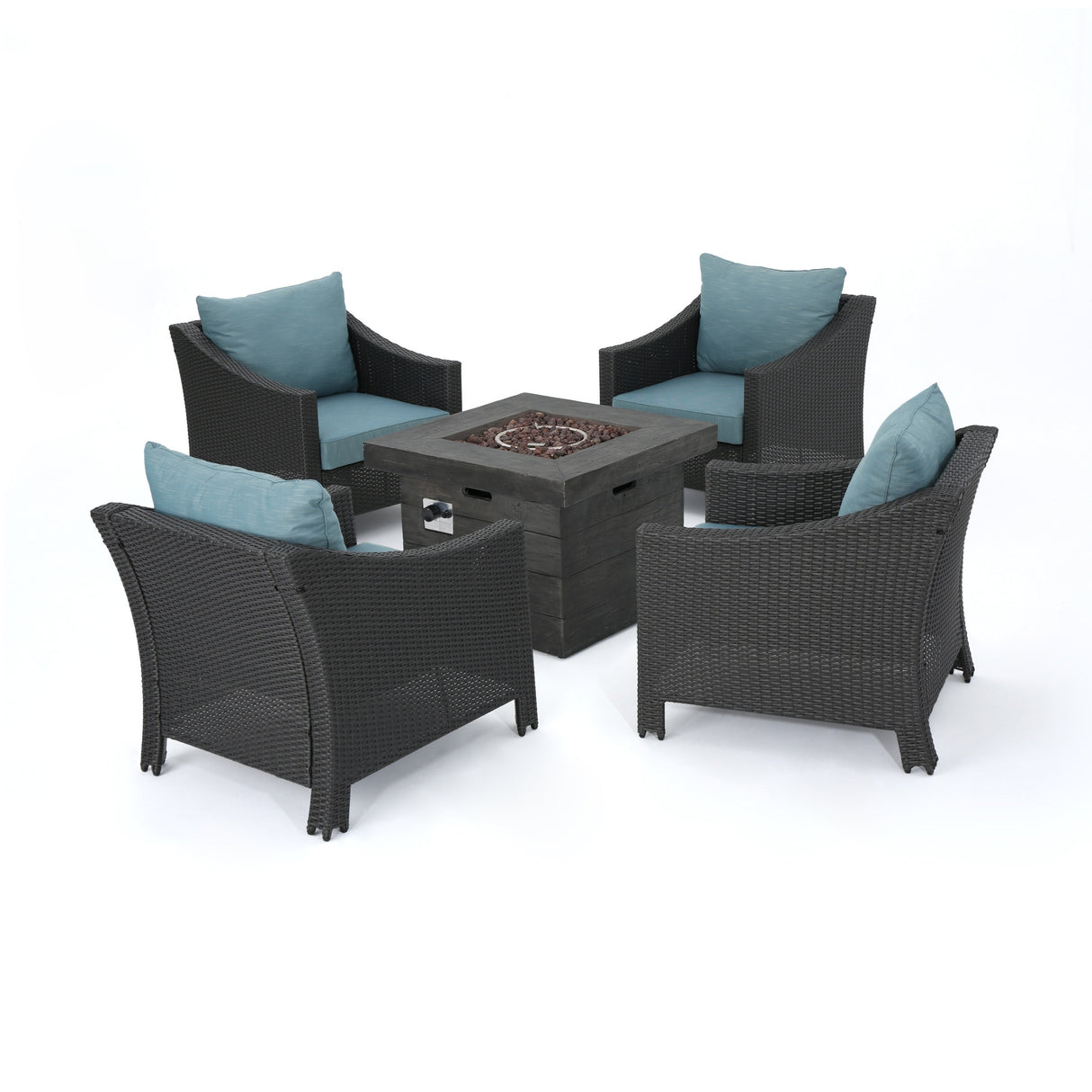 Antibes Outdoor 5-piece Wicker Club Chair Set with Square Firepit by Christopher Knight Home