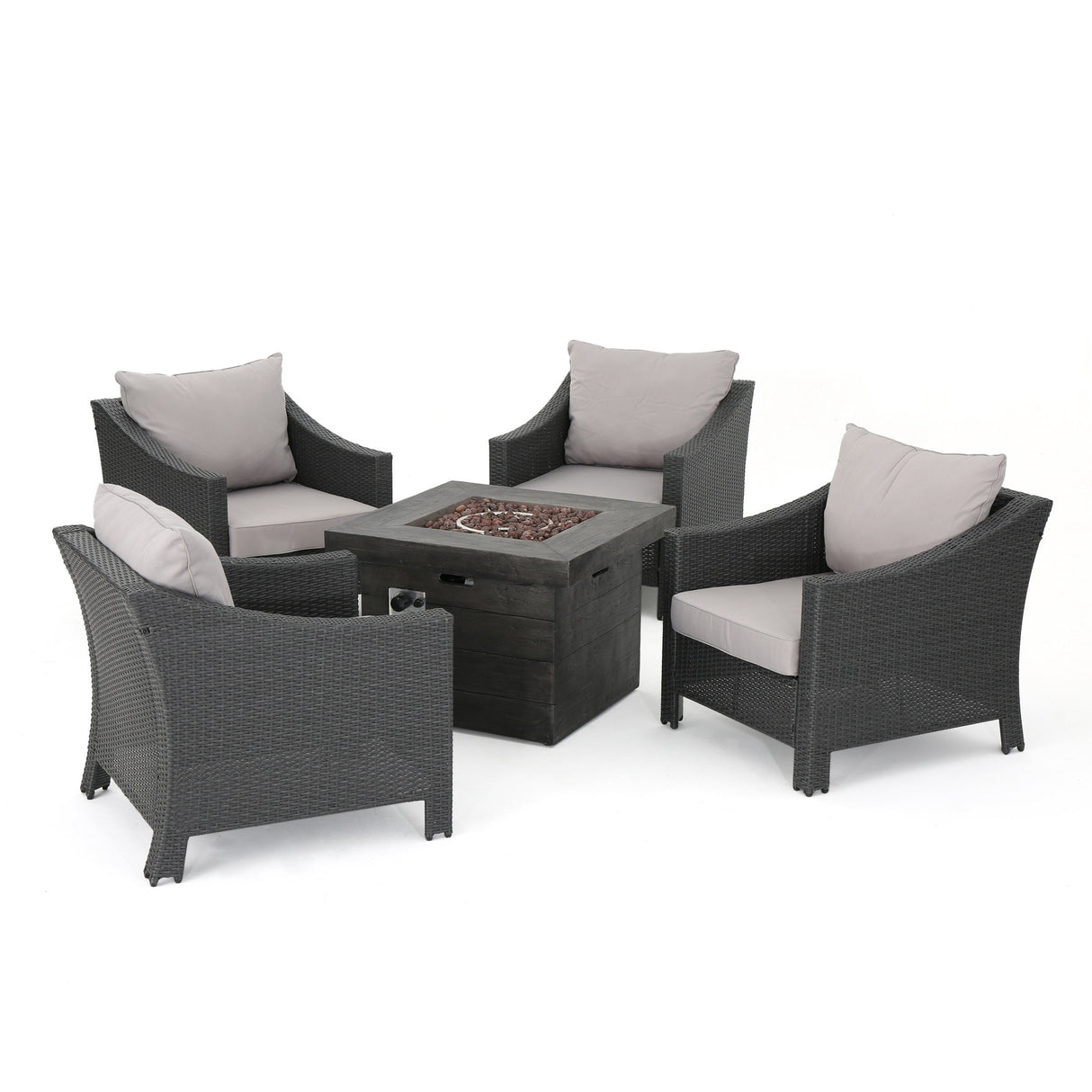 Antibes Outdoor 5-piece Wicker Club Chair Set with Square Firepit by Christopher Knight Home
