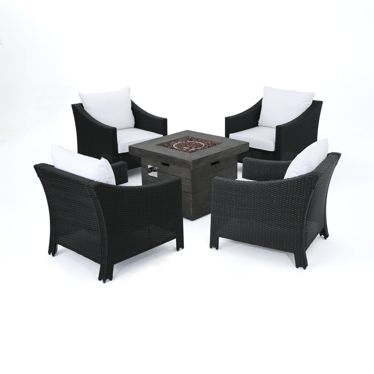 Antibes Outdoor 5-piece Wicker Club Chair Set with Square Firepit by Christopher Knight Home