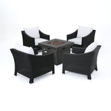 Antibes Outdoor 5-piece Wicker Club Chair Set with Square Firepit by Christopher Knight Home