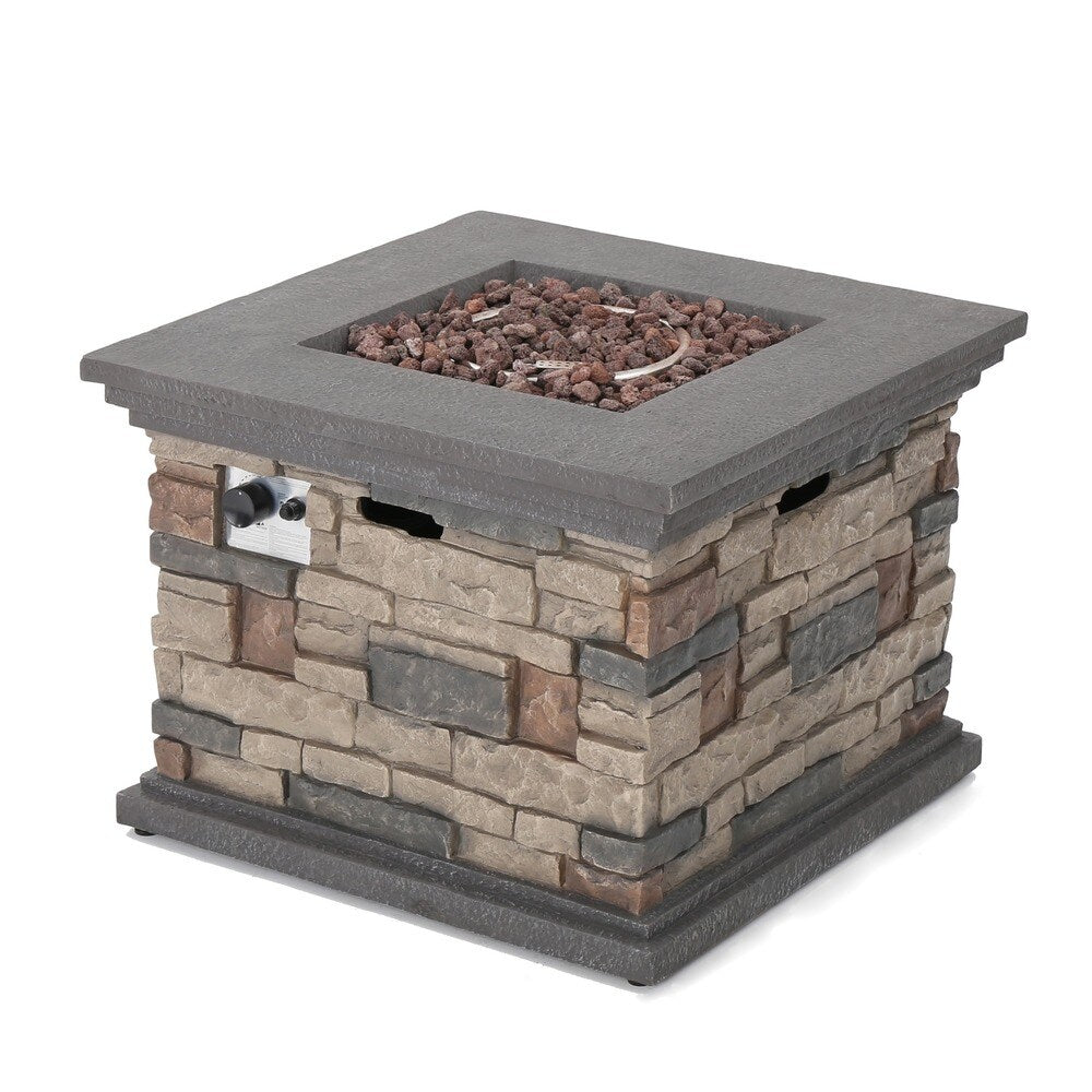 Antibes Outdoor 5-piece Wicker Club Chair Set with Square Stone Firepit by Christopher Knight Home