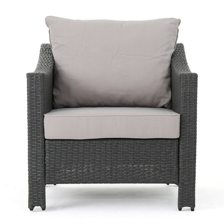 Antibes Outdoor 5-piece Wicker Club Chair Set with Square Stone Firepit by Christopher Knight Home