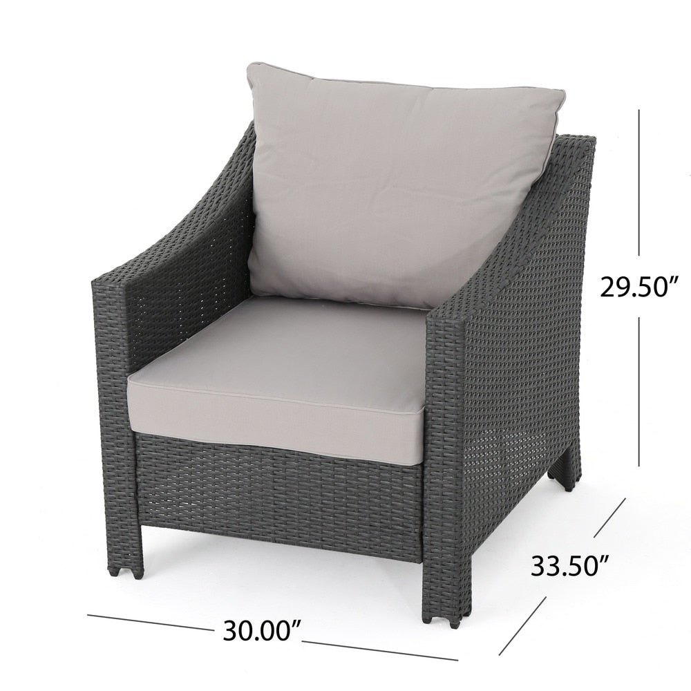 Antibes Outdoor 5-piece Wicker Club Chair Set with Square Stone Firepit by Christopher Knight Home