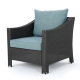 Antibes Outdoor 5-piece Wicker Club Chair Set with Square Stone Firepit by Christopher Knight Home
