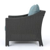 Antibes Outdoor 5-piece Wicker Club Chair Set with Square Stone Firepit by Christopher Knight Home