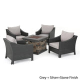 Antibes Outdoor 5-piece Wicker Club Chair Set with Square Stone Firepit by Christopher Knight Home
