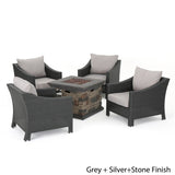 Antibes Outdoor 5-piece Wicker Club Chair Set with Square Stone Firepit by Christopher Knight Home