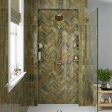 Apollo tile 0.5" x 8" Antiek Glossy Olive Green Ceramic Tile (0.7 sq ft/case) - 10 Pack