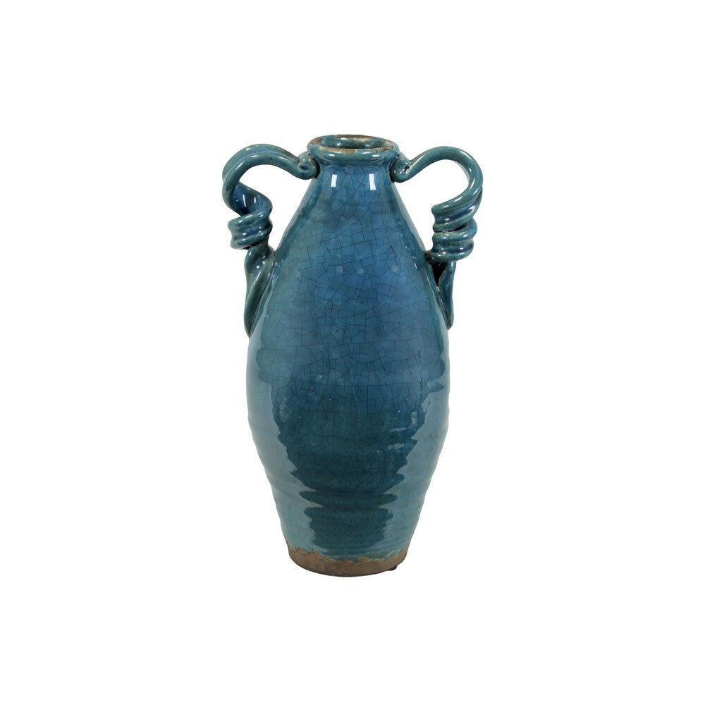 Antiquated Double Ear With Unique Design Ceramic Tuscan Vase In Turquoise