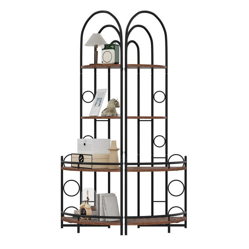 Antique Brown 4-Tier Corner Bookshelf, Modern Style, Plant Stand with Metal Frame