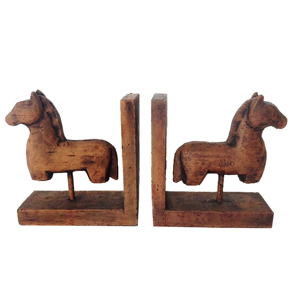 Jeco Antique Brown Ceramic Horse Bookends (Set of 2)