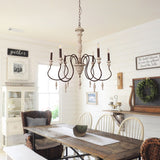 Antique Chandelier Chic 6-Light with Small Drops, Candle Shaped Wood Light for Dining Room Bathroom and Bedroom - 32.4"