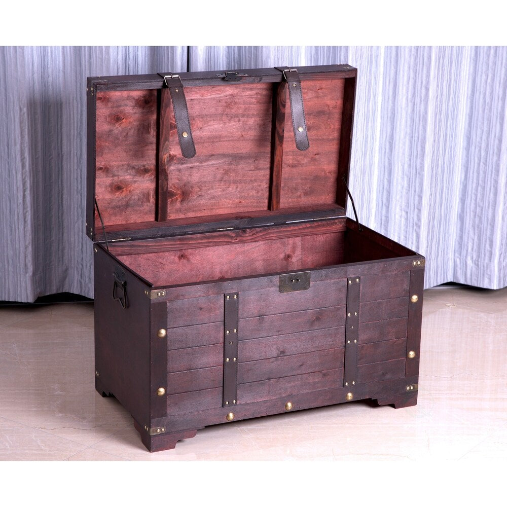 Antique Cherry Large Wooden Storage Trunk