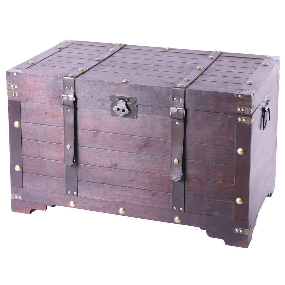 Antique Cherry Large Wooden Storage Trunk