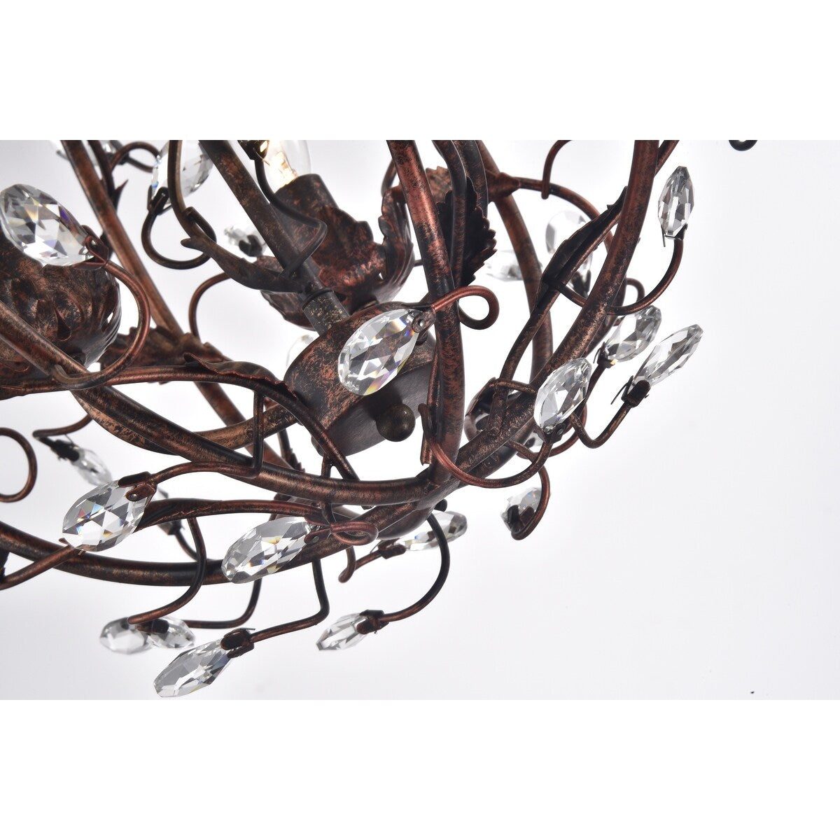 Antique Copper 3-Light Globe Chandelier with Vines and Crystals