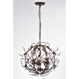 Antique Copper 3-Light Globe Chandelier with Vines and Crystals