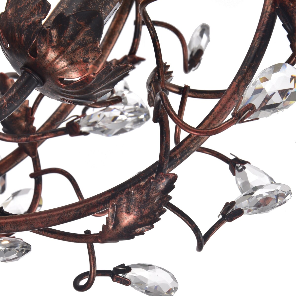 Antique Copper 3-Light Globe Chandelier with Vines and Crystals