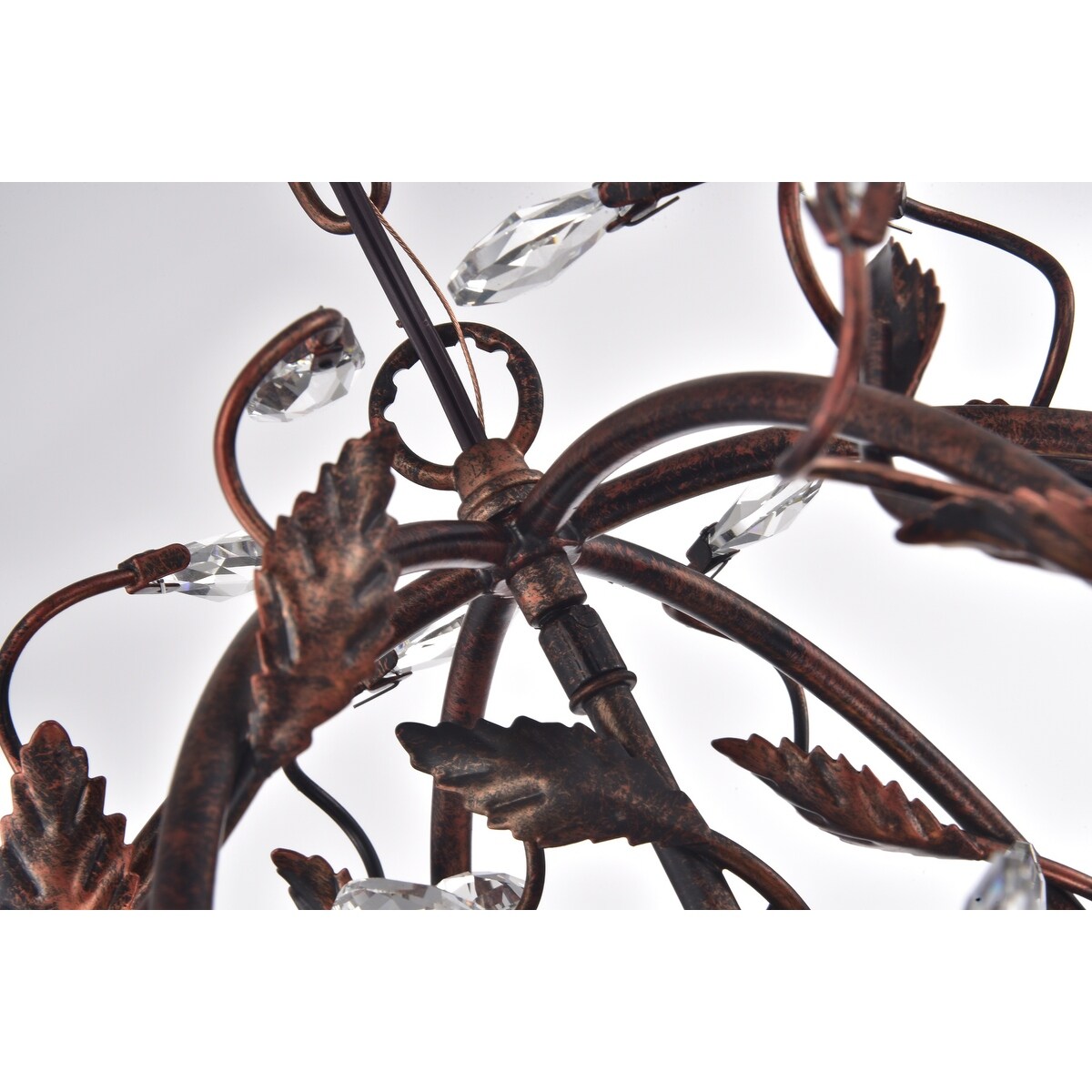 Antique Copper 3-Light Globe Chandelier with Vines and Crystals