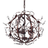 Antique Copper 3-Light Globe Chandelier with Vines and Crystals