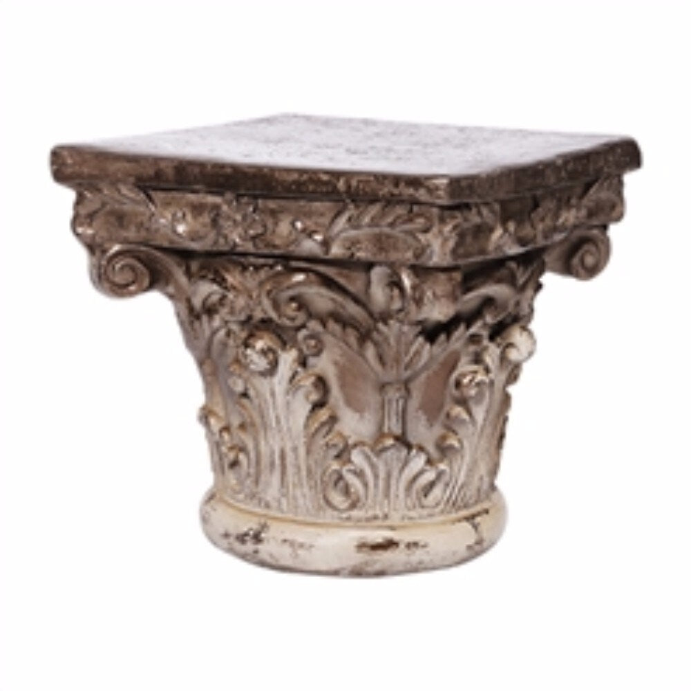 Antique Corinthian Cap Pedestal, White And Brown