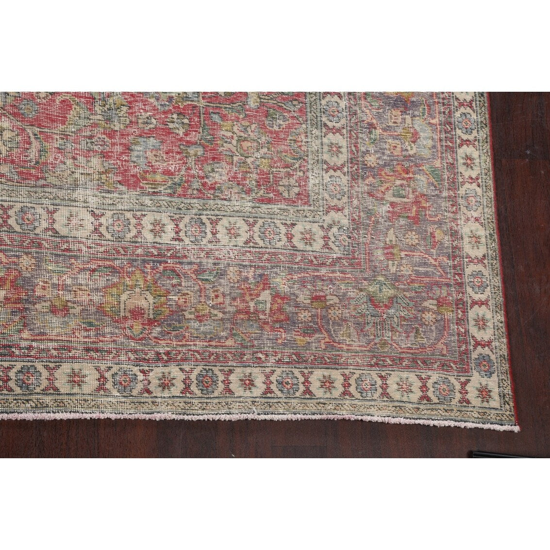 Antique Distressed Floral Tabriz Persian Area Rug Wool Hand-knotted - 9'9" x 13'1"