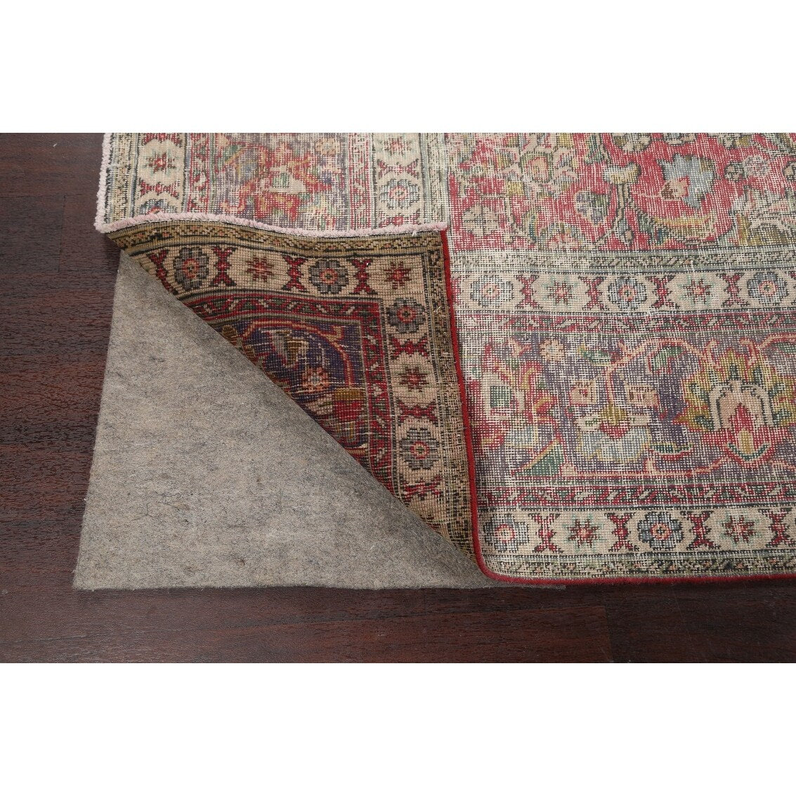 Antique Distressed Floral Tabriz Persian Area Rug Wool Hand-knotted - 9'9" x 13'1"