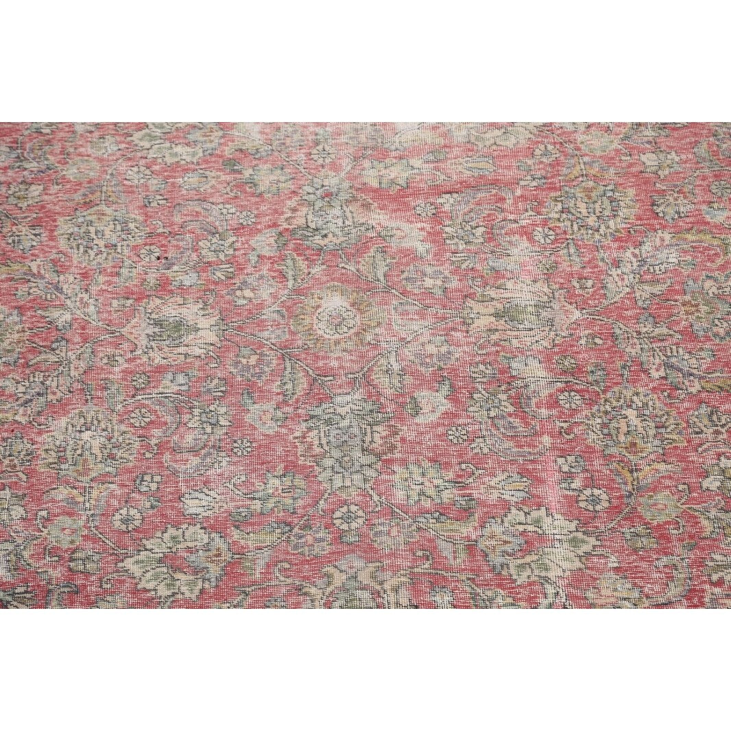 Antique Distressed Floral Tabriz Persian Area Rug Wool Hand-knotted - 9'9" x 13'1"